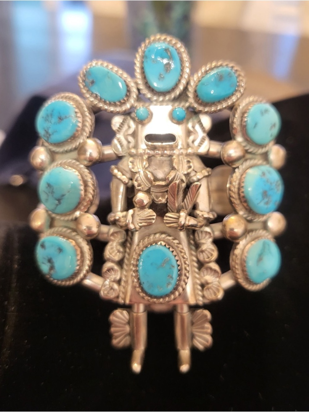 Signed/Sterling Authentic Turquoise Kachina Cuff - Picture 9 of 16